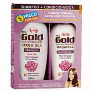 Kit com Shampoo e Condicionador NIELY GOLD Liso Prolongado Extrato de Orquídea