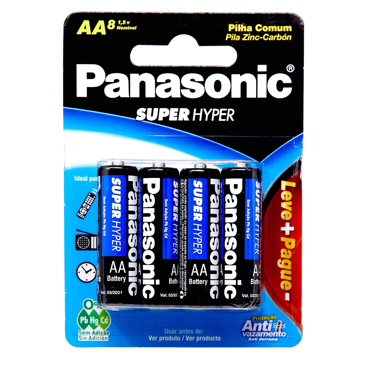 Pilha Comum Aa Super Hyper Com 8 Unidades Um-3Shsl8P Panasonic